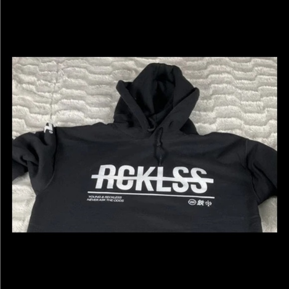 Womens Young & Reckless X Small Black Hoodie Graphic Kangaroo Pocket Sweatshirt - Picture 3 of 11